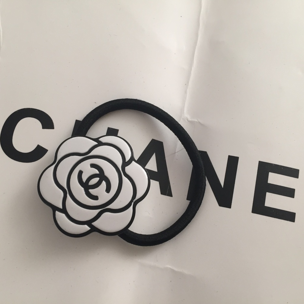 Chanel beauty Gift hair white camellia ponytail holder.